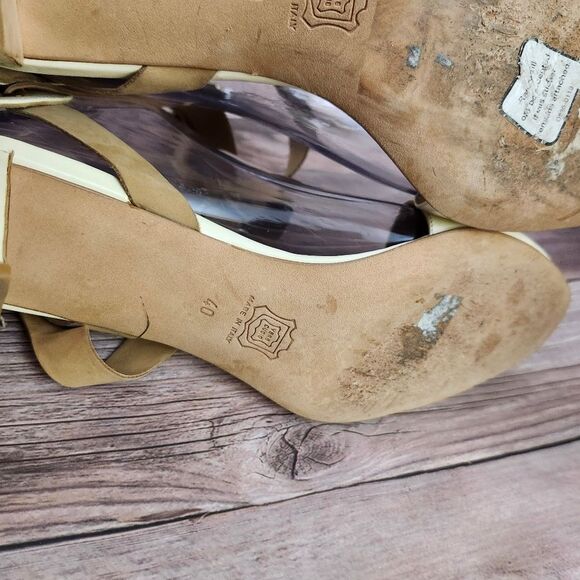 Pierre Hardy Cream/Tan Vtg Leather Ankle Wrap Block Heel Shoes Sz 40/9 - Picture 10 of 16